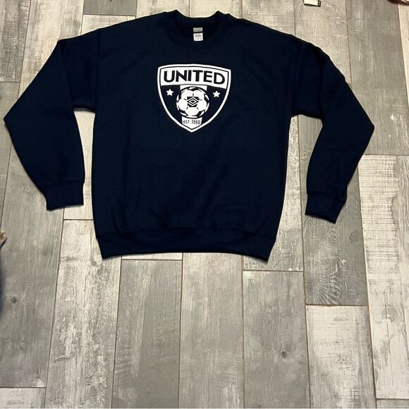United Soccer Shield Logo Navy Blue White Crew Neck Sweatshirt M - Picture 1 of 7
